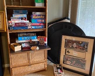 Rattan and wicker bar/storage shelf; games; poker table topper  - great for on top of a card table!