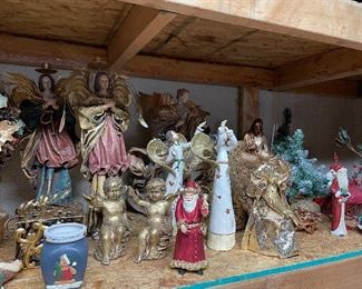 Angel candle holders, angels, and Santa decor