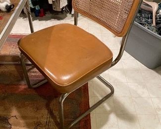 Mid-Century chrome, cane and leather side chairs - 2 available