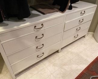 Vintage white 8-drawer dresser with brass handles -  wood dividers inside drawers