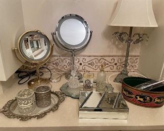 vanity mirrors, lamps, vanity trays and mirrored boxes