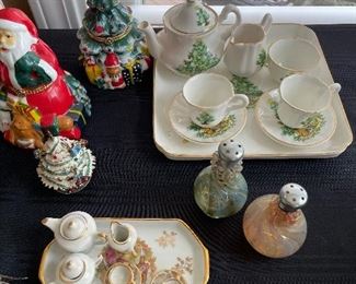 Children teas sets; glass salt and pepper shakers; Holiday ceramics