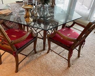 Rattan Octagonal Glass-topped table with 6 armchairs
