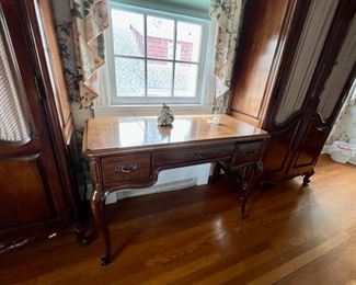 Pair curtain front wardrobes & desk