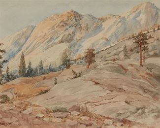 16
Gunnar Widforss
1879-1934, Grand Canyon, AZ
"Mountain Landscape," 1928
Watercolor on paper under glass
Signed and dated lower left: Widforss; titled by repute
10" H x 14" W
Estimate: $3,000 - $5,000