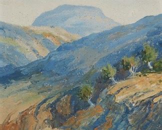17
Birger Sandzen
1871-1954, Lindsborg, KS
Trees In Mountain Landscape-Granada, 1905
Oil on canvas
Signed, dated and inscribed lower left: Birger Sandzen / Granada
19" H x 13" W
Estimate: $3,000 - $5,000