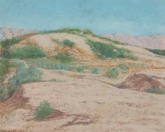 19
William Alexander Griffith
1866-1940, Laguna Beach, CA
Indian Wells Landscape, 1922
Oil pastel on paperboard under glass
Signed and dated lower left: W. A. Griffith
Sight: 15" H x 19" W
Estimate: $3,000 - $5,000