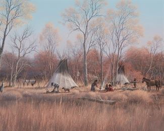 26
Gene Speck
b. 1937, Dayton, NV
"Living Off The Land," 1988
Oil on Masonite
Signed and dated lower right: Gene Speck; titled on a label affixed to the verso of the frame
18.5" H x 24.375" W
Estimate: $3,000 - $5,000