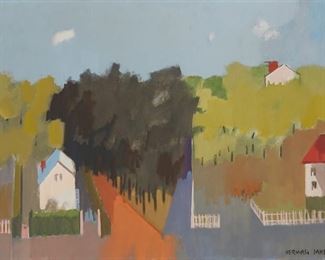33
Herman Maril
1908-1986, Baltimore, MD
"Hilltop"
Oil on canvas
Signed lower right: Herman Maril; signed again and titled on the stretcher
28" H X 40" W
Estimate: $4,000 - $6,000