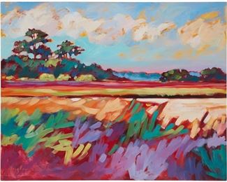 34
Betty Anglin Smith
b. 1946, Charleston, SC
"Salt Marsh VII," 1994
Oil on canvas
Signed lower left: Anglin Smith; signed again, titled, dated and numbered verso: #9408
36" H x 46" W
Estimate: $5,000 - $7,000