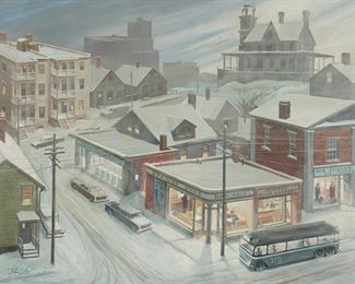 45
Richard Whorf
1906-1966, Hollywood, CA
"Little Town Of Bethlehem"
Gouache on board
Signed lower left: Richard Whorf; titled in pencil, verso, and again on a collector's label affixed to the verso
29" H x 39.25" W
Estimate: $2,500 - $3,500