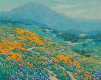 61
Granville Redmond
1871-1935, Los Angeles, CA
Landscape With Poppies And Lupine
Oil on canvas
Signed lower left: Granville Redmond
16" H x 20" W
Estimate: $70,000 - $90,000
