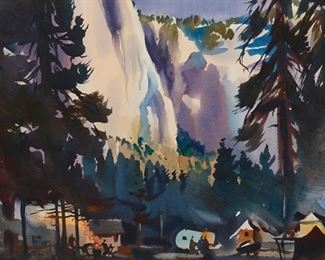 73
Rex Brandt NA
1914-2000, Corona Del Mar, CA
Yosemite National Park
Watercolor on paper under glass
Signed in pencil lower left: Rex Brandt
Sight: 12" H x 20" W; Sheet: 14" H x 22" W
Estimate: $2,000 - $3,000