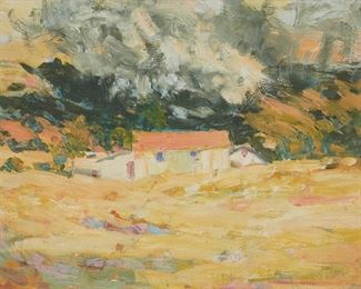 76
Selden Connor Gile
1877-1947, Belvedere, CA
"Lifting Fog," 1920
Oil on board
Signed, titled, inscribed and dated verso: Gile / Carmel Area
10.75" H x 14" W
Estimate: $3,000 - $4,000