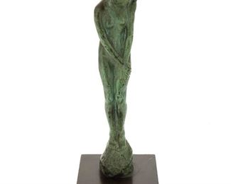 79
Malvina Cornell Hoffman
1885-1966, American
"La Frileuse," Circa 1912
Patinated bronze on wood base
Signed and impressed in the casting: Malvina Hoffman © / RBW [Roman Bronze Works]
9.875" H x 2.25" W x 2" D
Estimate: $2,000 - $3,000