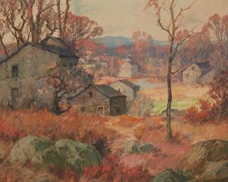 77
Maurice Braun
1877-1941, San Diego, CA
"Autumn"
Oil on canvas
Signed lower right: Maurice Braun; titled on the stretcher
25" H x 30" W
Estimate: $8,000 - $12,000