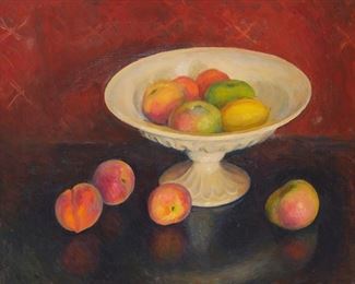 81
Mabel Alvarez
1891-1985, Los Angeles, CA
Still Life With Fruit And A White Footed Bowl
Oil on canvas
Signed lower right: Alvarez
16" H x 20" W
Estimate: $3,000 - $5,000