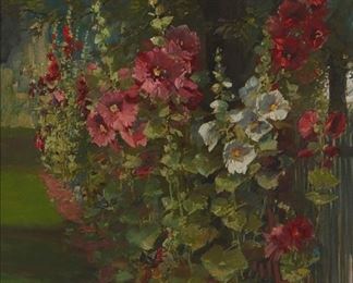 83
Franz Arthur Bischoff
1864-1929, Pasadena, CA
"Hollyhocks"
Oil on canvas
Signed lower right: Franz A Bischoff; titled on a label affixed verso
24 " H x 16" W
Estimate: $20,000 - $30,000