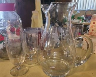 Princess House pitcher and glasses