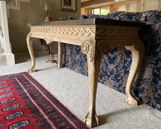 Chippendale Style Ivory Sofa Table w/ Stone Top