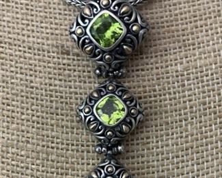 Samuel Benham BJC 18k Gold, Sterling Silver, &
Peridot Gemstone Necklace