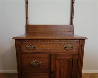 Antique Oak Wash Stand with Towel Rack