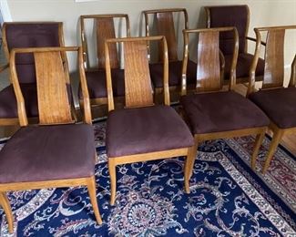 (8) Henredon Triomphe Empire Dining Chairs
Mahogany with Burgundy Upholstery
2- Host & Hostess Armchairs
6- Side Chairs
