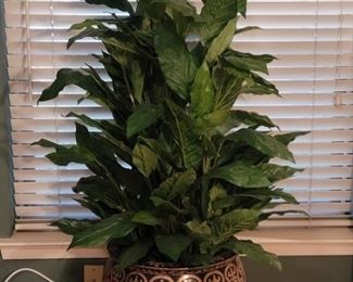 Faux Plant in Asian Black & Gold Fishbowl Planter