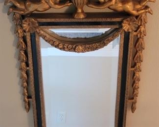 Cherubs with Festoon Black & Gold Mirror