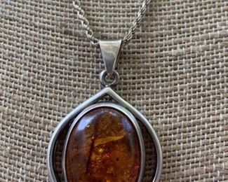 Sterling Silver and Amber Necklace