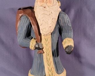 Solid Wood 15in Carved Santa Figurine