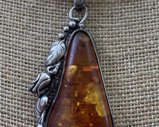 Sterling Silver and Amber Necklace