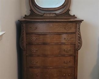 Antique Serpentine Front Highboy Dresser w/ Mirror