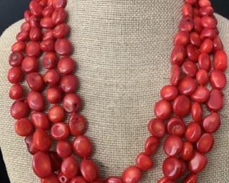 Sterling Silver & Coral Necklace - Four Strands