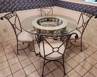 Glass Top Table on Metal Base & Stone Accent & 4 Chairs, 1 of 2 lots in this set
