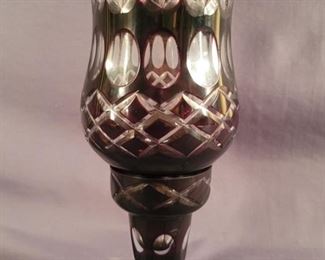 Bohemian Ruby Red Cut to Clear Footed Vase