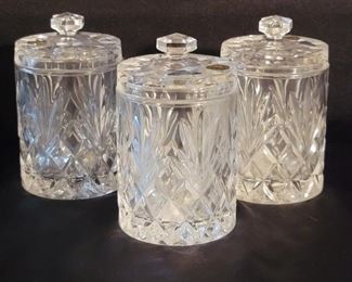 (3) Bohemian Clear Cut Crystal Lidded Jars