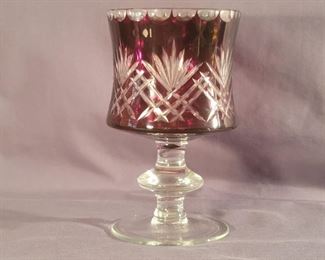 Bohemian Ruby Red Cut to Clear Footed Dish