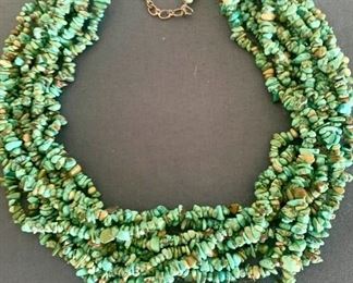 Multi Strand Turquoise Chip Collar Necklace - 24