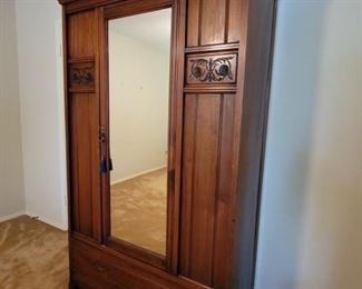 Antique Mahogany Mirrored Front Armoir