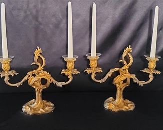 (2) Gilt Gold 2-Light Candlesticks