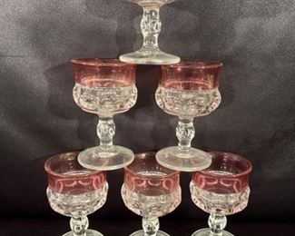 (6) Tiffin Kings Crown Thumbprint Ruby Red Rim