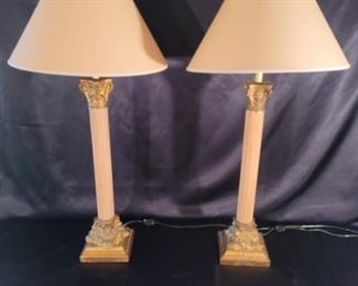 (2) French Empire Gold & Ivory Buffet Lamps