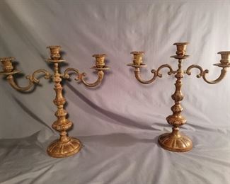 (2) Brass & Copper Tone 3-Light Candlesticks