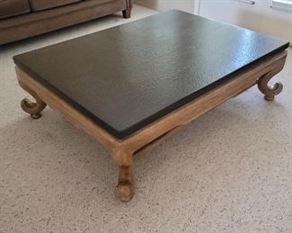 CoffeeTable w/ Wood Base-Crackled Faux Leather Top