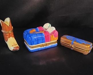(3) Hand Painted Limoges Trinket Boxes, France