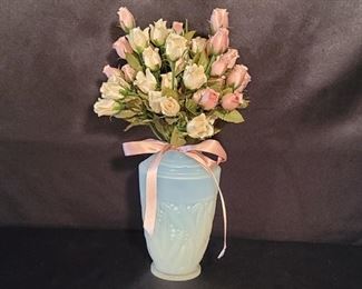 Sabino French Art Deco Opalescent Glass Vase with
Silk Flower Arrangement, as pictured
