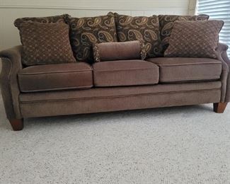 3-Cushion Brown Tuscan Style Sofa w Accent Pillows