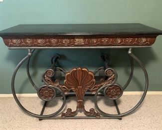 Art Nouveau Sofa Table Iron Base, Marble Top, &
Copper Trim
