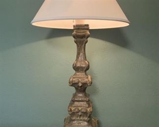 Vintage Carved Wooden Table Lamp with Shade 1 of 2